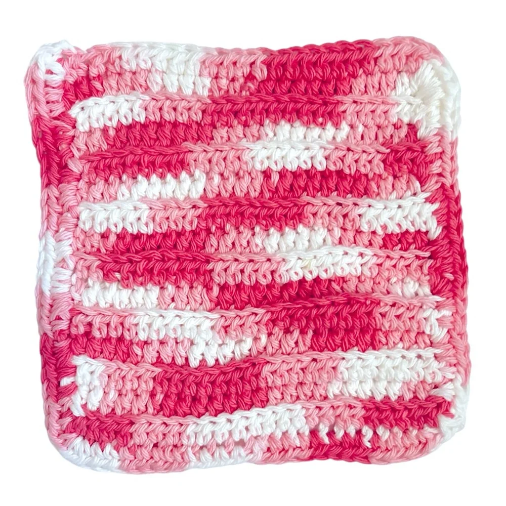 Hand Crafted Pink Wash or Dish Cloths Two Crochet All Purpose Cotton Reusable
